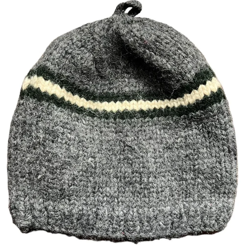 J. Crew Men’s Vintage Wool Gray Stripe Winter Beanie Hat. OS. One Size.